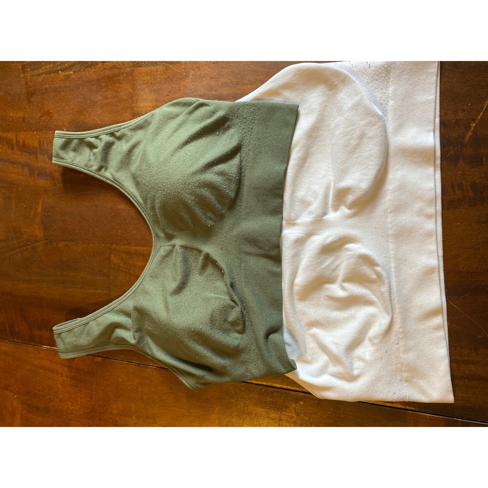 Joyspun 2 Pack Seamless Lounge Bras XXL Olive Green White Scoop Neck Stretch